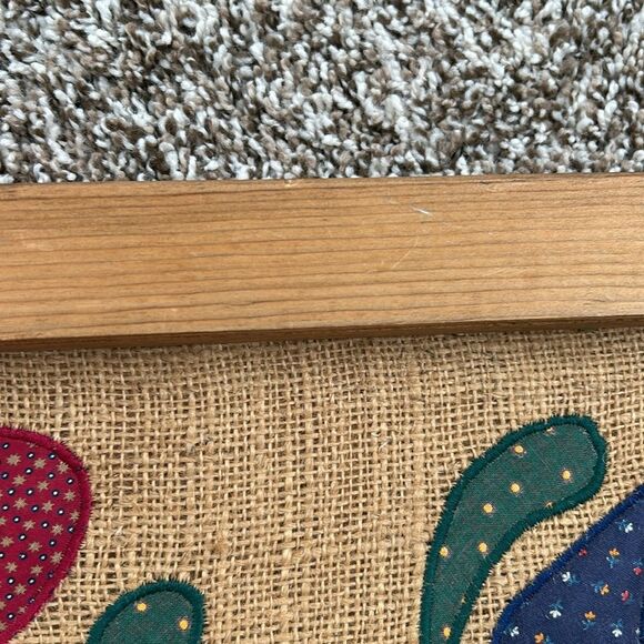 Vintage Wooden Burlap Embroidered Towel Rack with Folk Art Design Wall Decor - Picture 11 of 16